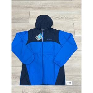 Columbia Blue Black Hooded Rain Jacket Youth Large NWT